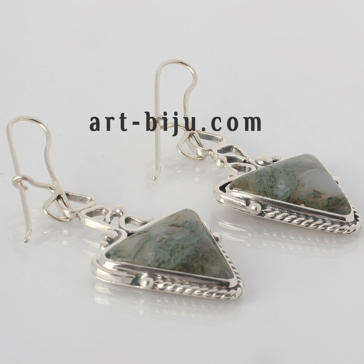 Boucles d'oreilles en argent avec agates naturelles - agate mousse vert clair.