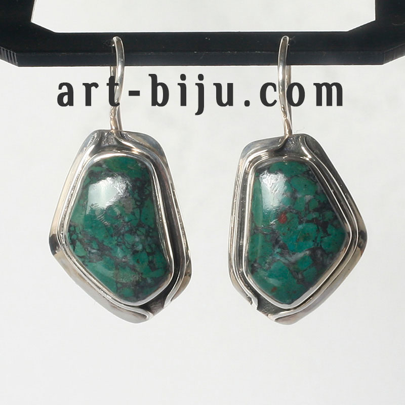 Boucles d'oreilles chrysocolle en argent.